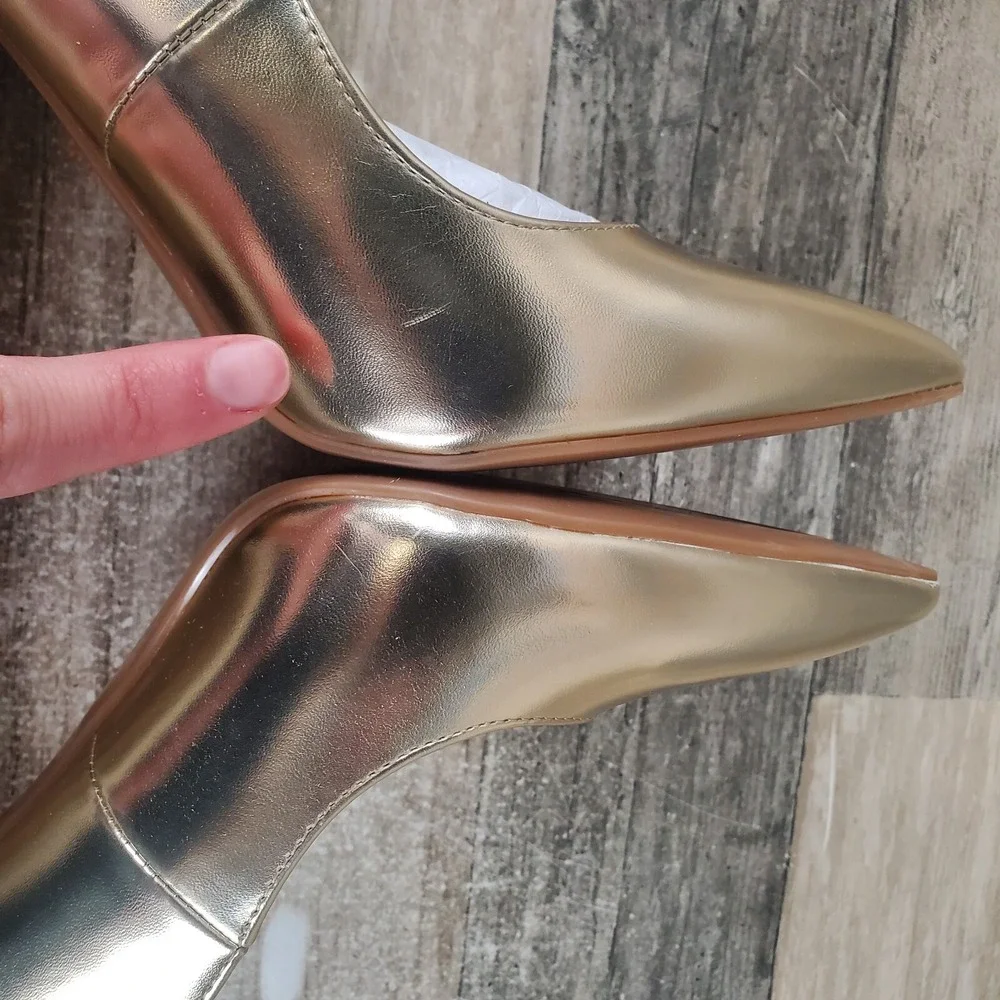 Nine West Plana 3 Womens Pumps Sz 6.5 M Metallic Gold Pointed Toe Ankle Strap